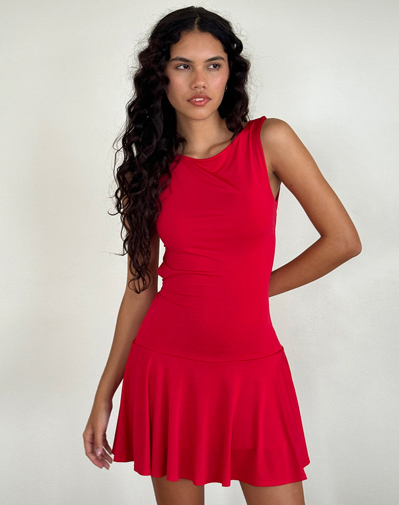 Motel slinky ruffle open back mini dress in red-White Motel slinky ruffle open back mini dress in red-White