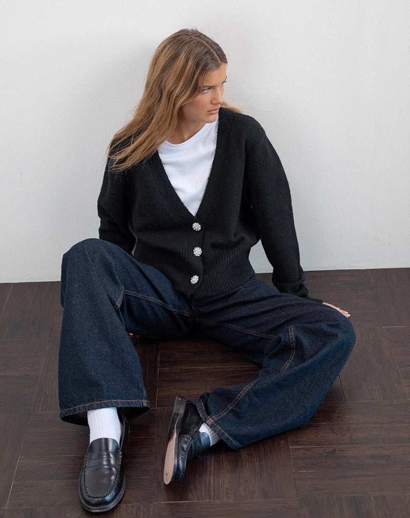 Black Flower Button Cardigan | Acera – motelrocks-com-us