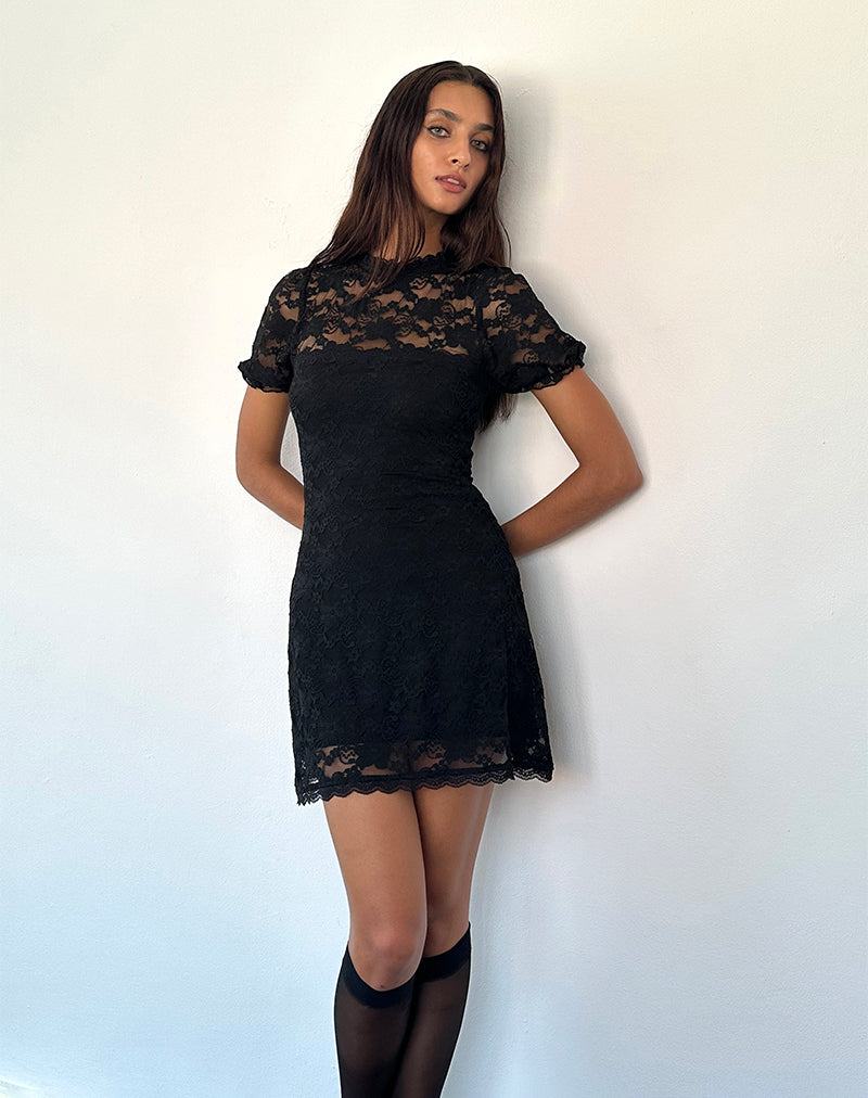 adele black lace dress Adele Mini Tea Dress in Black Jasmine Lace