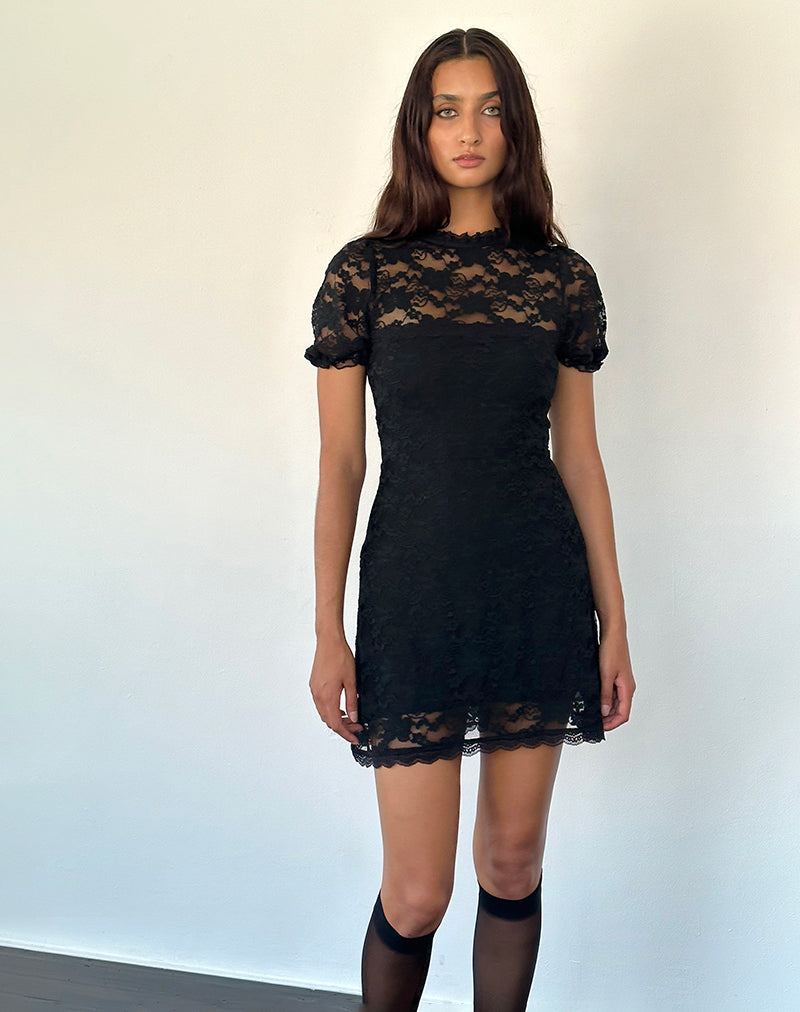 Adele Mini Tea Dress in Black Jasmine Lace Adele Mini Tea Dress in Black Jasmine Lace