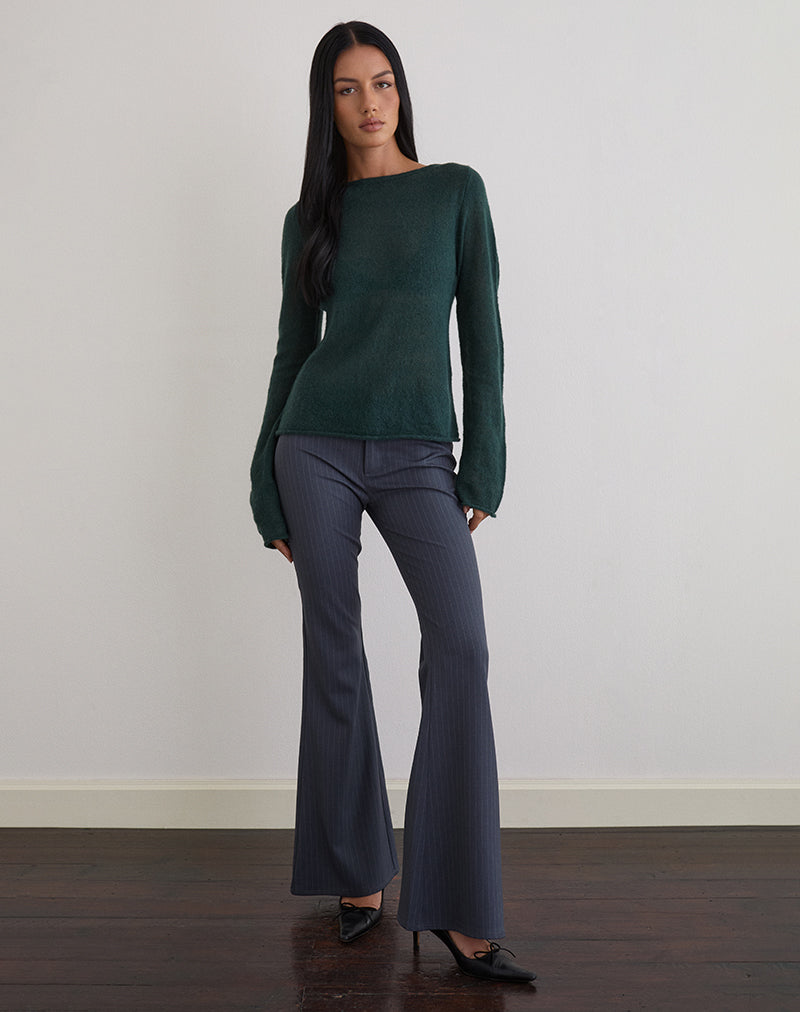 Dark Green Sheer Knit Long Sleeve Top | Aika – motelrocks-com-us