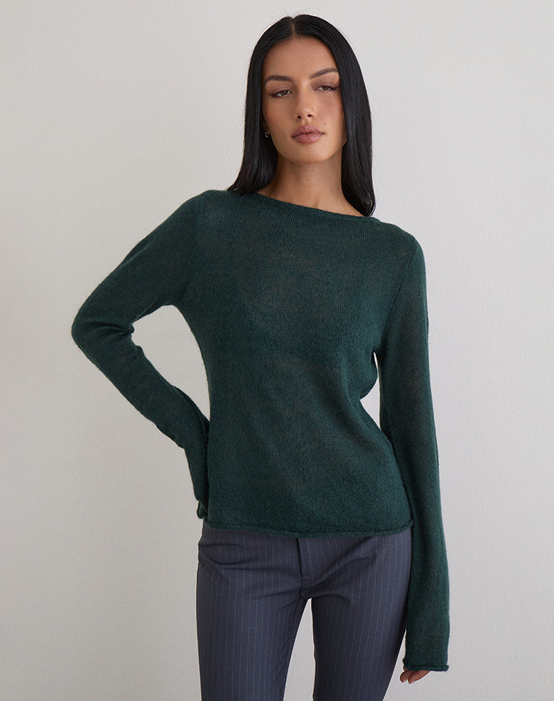 トップス TELOPLAN AKI Knit TOP Dark Green Sheer Knit Long Sleeve Top | Aika – motelrocks-com-us