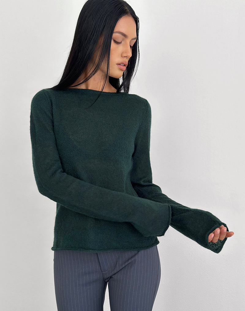 Dark Green Sheer Knit Long Sleeve Top | Aika – motelrocks-com-us