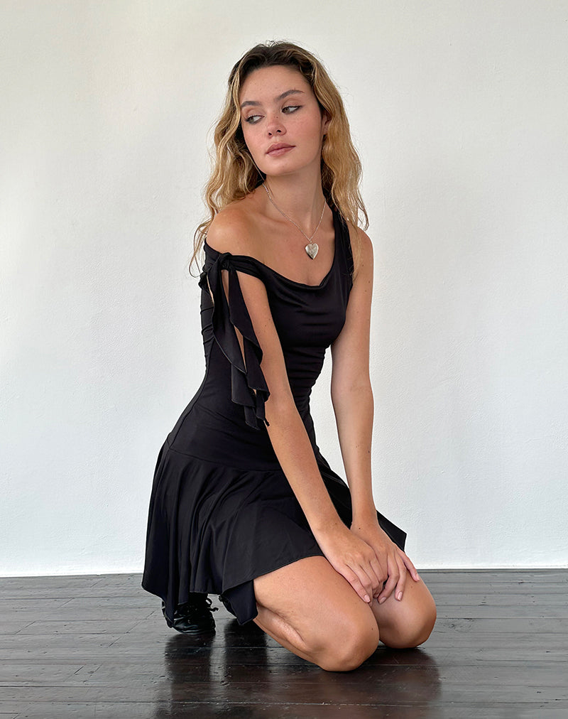 Alba Mini Asymmetric Ruffle Dress in Black Alba Mini Asymmetric Ruffle Dress in Black