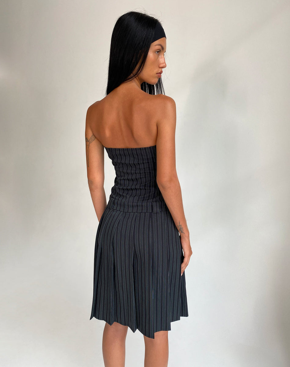 Tailoring Black Pinstripe Bandeau Midi Dress | Aldari – motelrocks