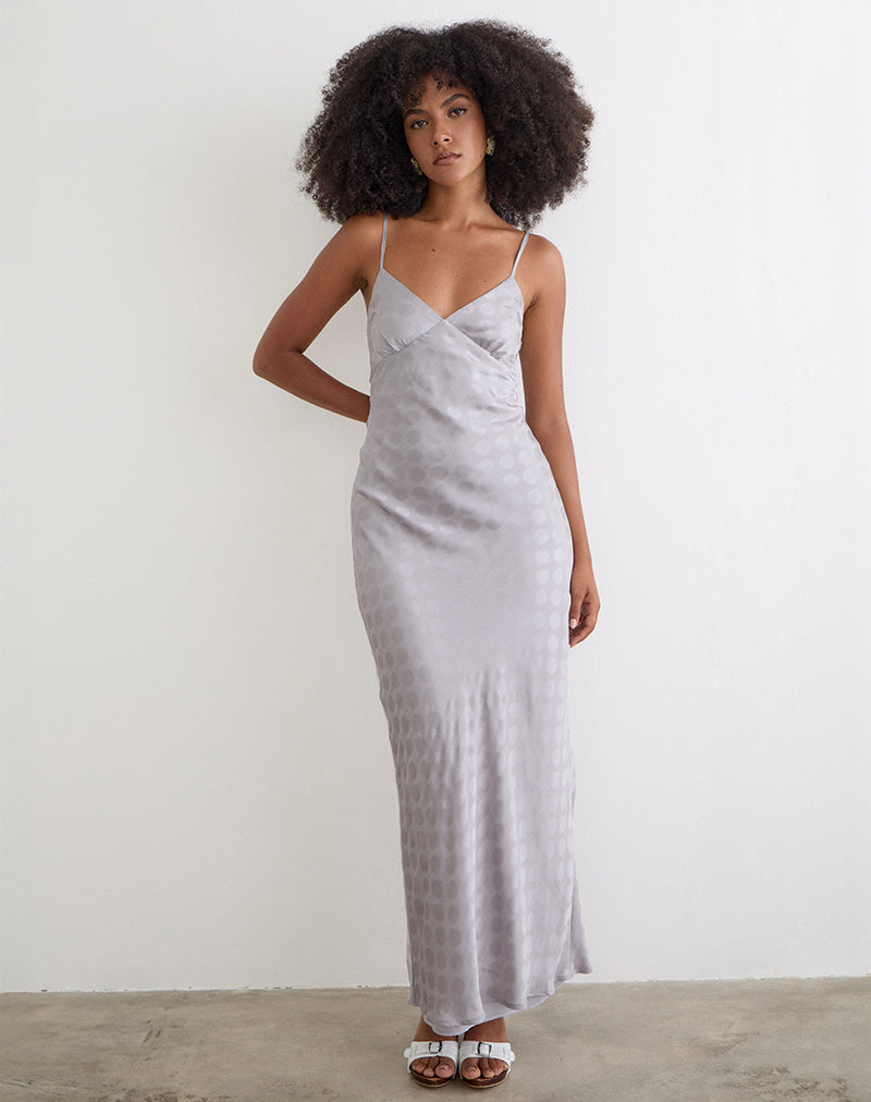 Alenya Maxi Dress in Chiffon Monochrome Silver Grey Polka , Sheer Alenya Maxi Dress in Chiffon Monochrome Silver Grey Polka , Sheer