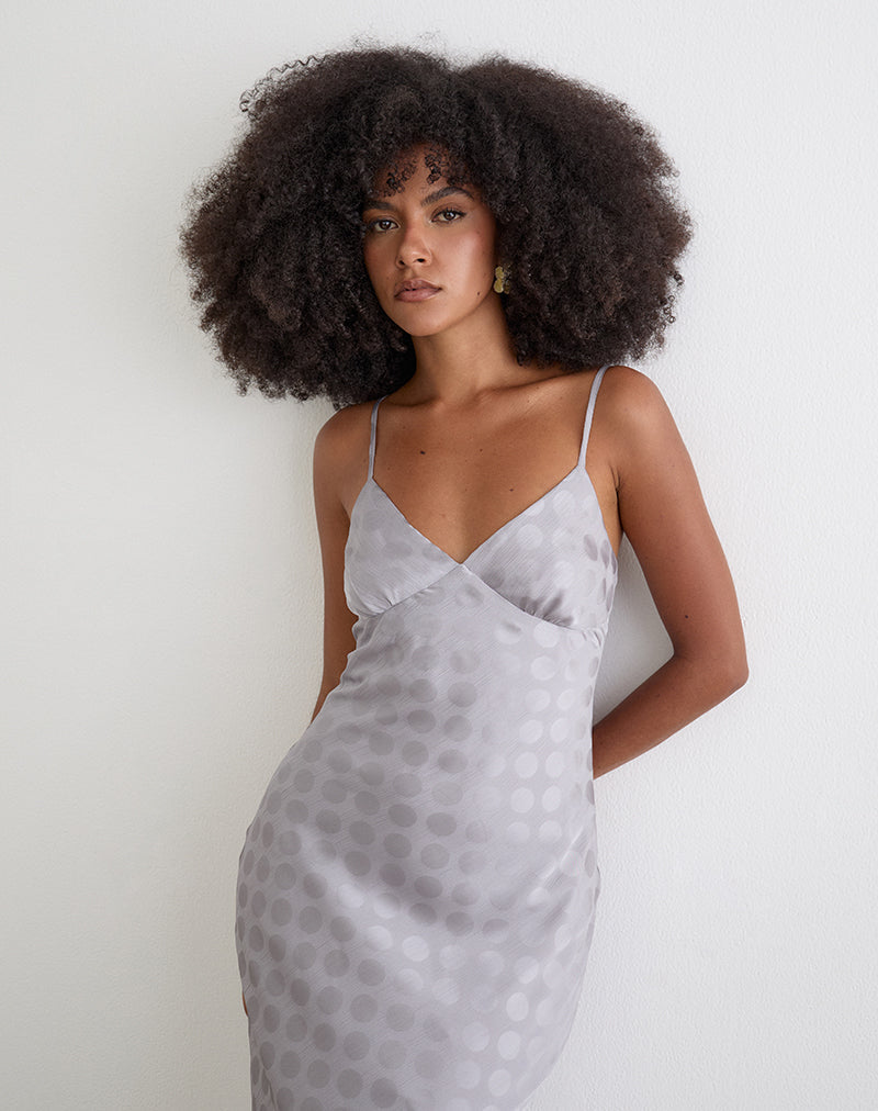 Alenya Maxi Dress in Chiffon Monochrome Silver Grey Polka , Sheer