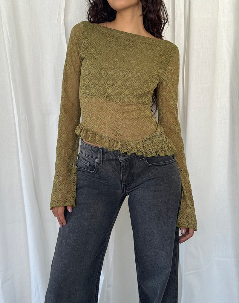 Moss Green Textured Lace Long Sleeve Top Allegra – motelrocks-com-us