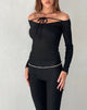 Image of Alondra Long Sleeve Tie Front Top in Textured Black