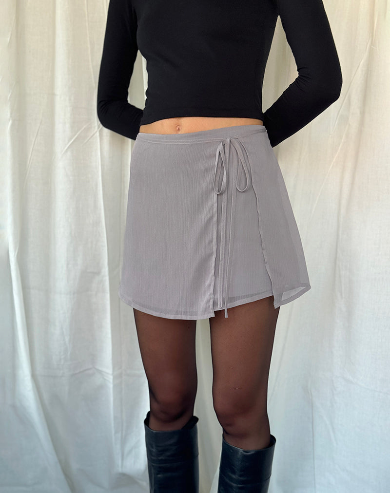 Drew Asymmetric Midi Skirt in Slinky Grey