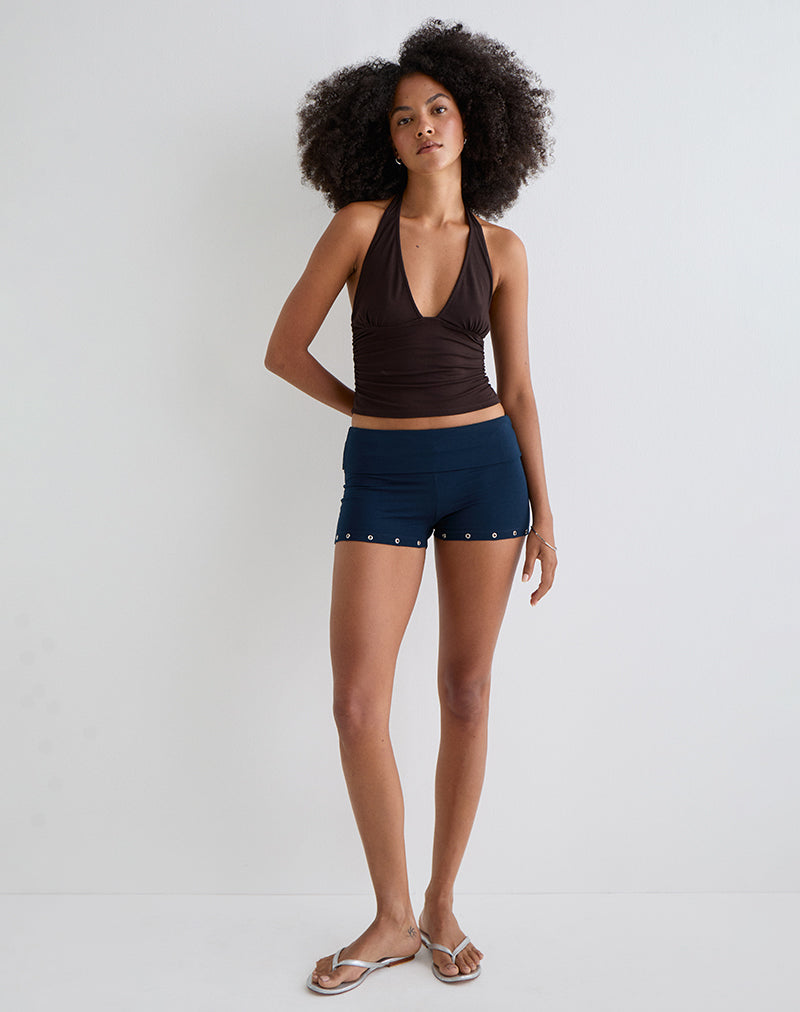 Image of Amane Foldover Short in Rayon Jersey Navy