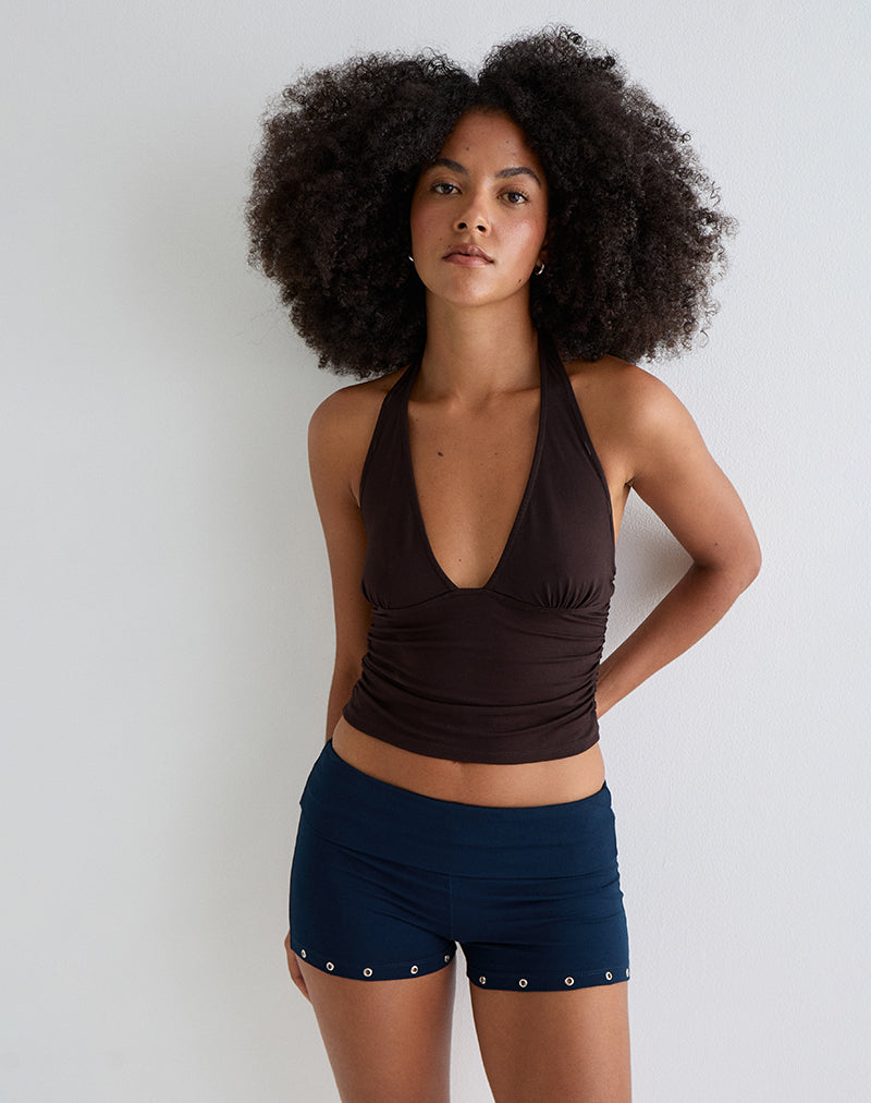 Image of Amane Foldover Short in Rayon Jersey Navy