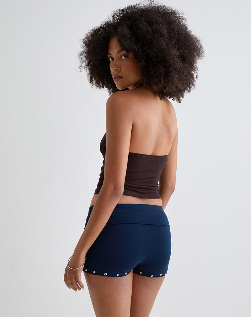 Image of Amane Foldover Short in Rayon Jersey Navy