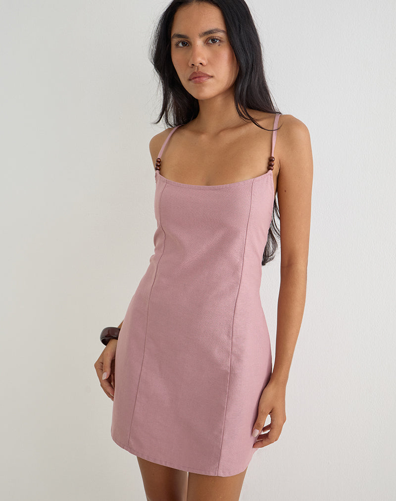 Ambra Scoop Mini Dress in Linen Dusty Rose