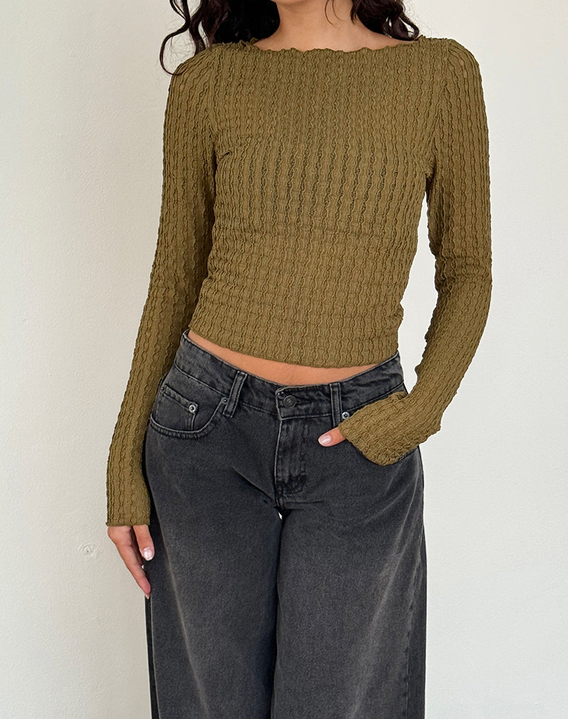 Olive Crinkle Long Sleeve Top | Angela – motelrocks-com-us