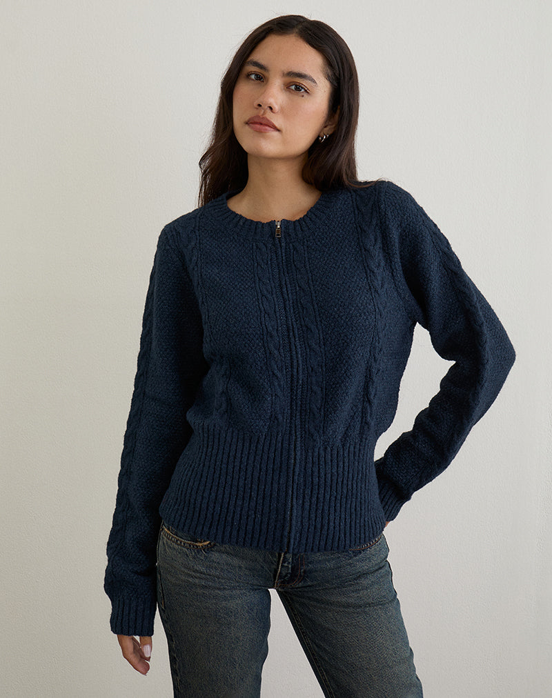 Anitra Cardigan in Cable Knit Navy