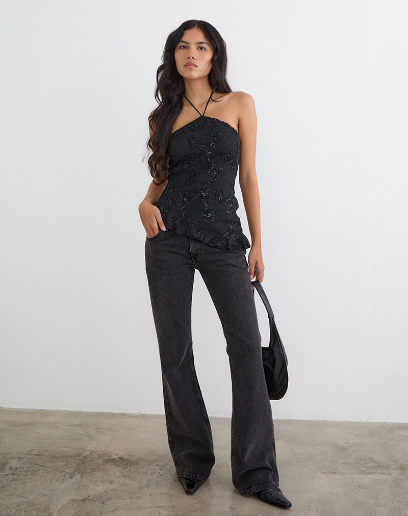 Black Sequin Knit Halter Top | Argeila – motelrocks-com-us