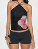 Image of Arira Halterneck Top in Black with Pink Watercolour Flower