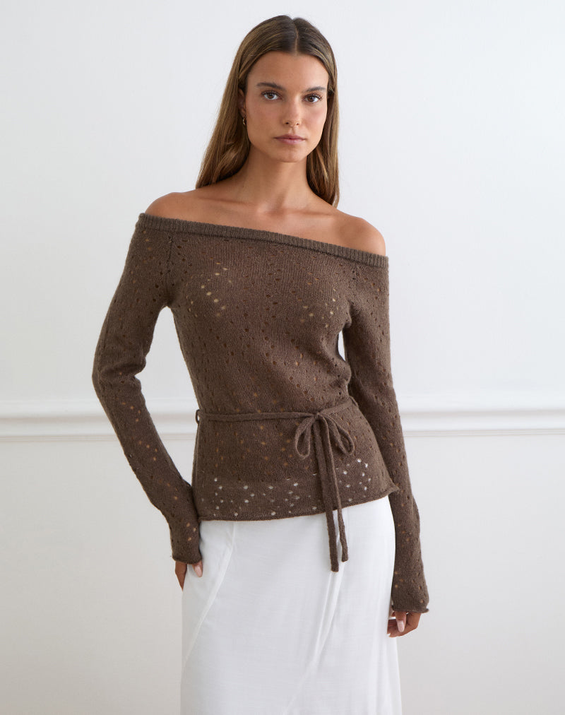 Motel Rocks Arutala Long Sleeve Top in Knit Brown