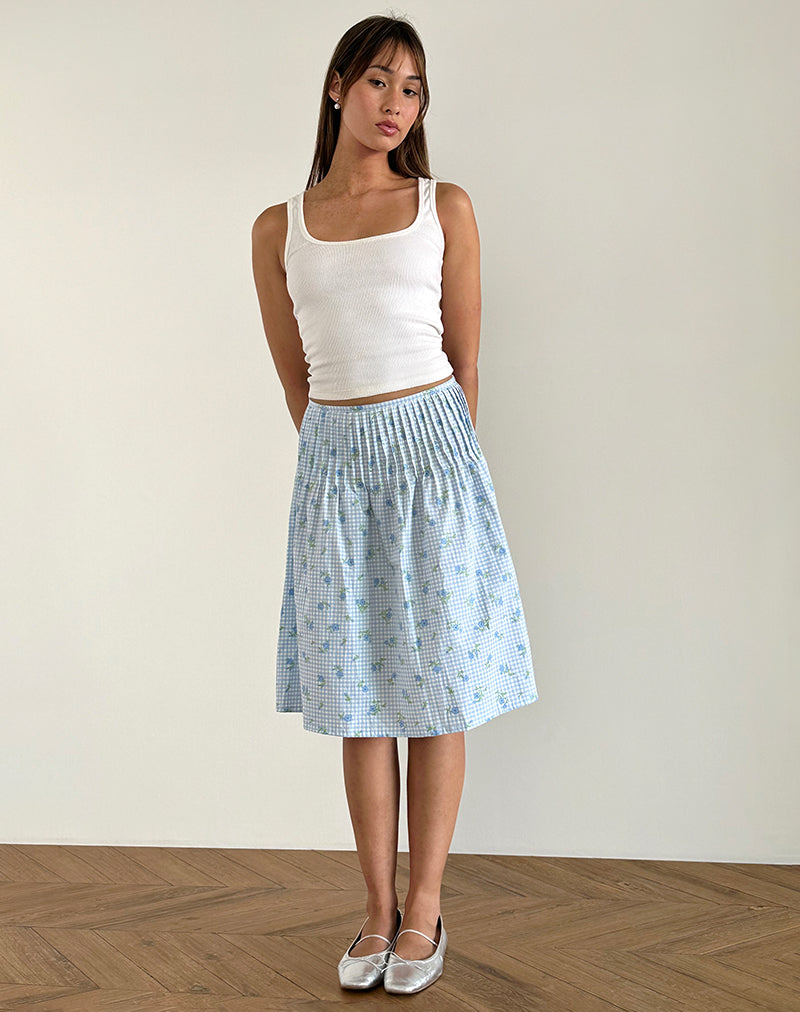 Floral midi skirt blue best sale