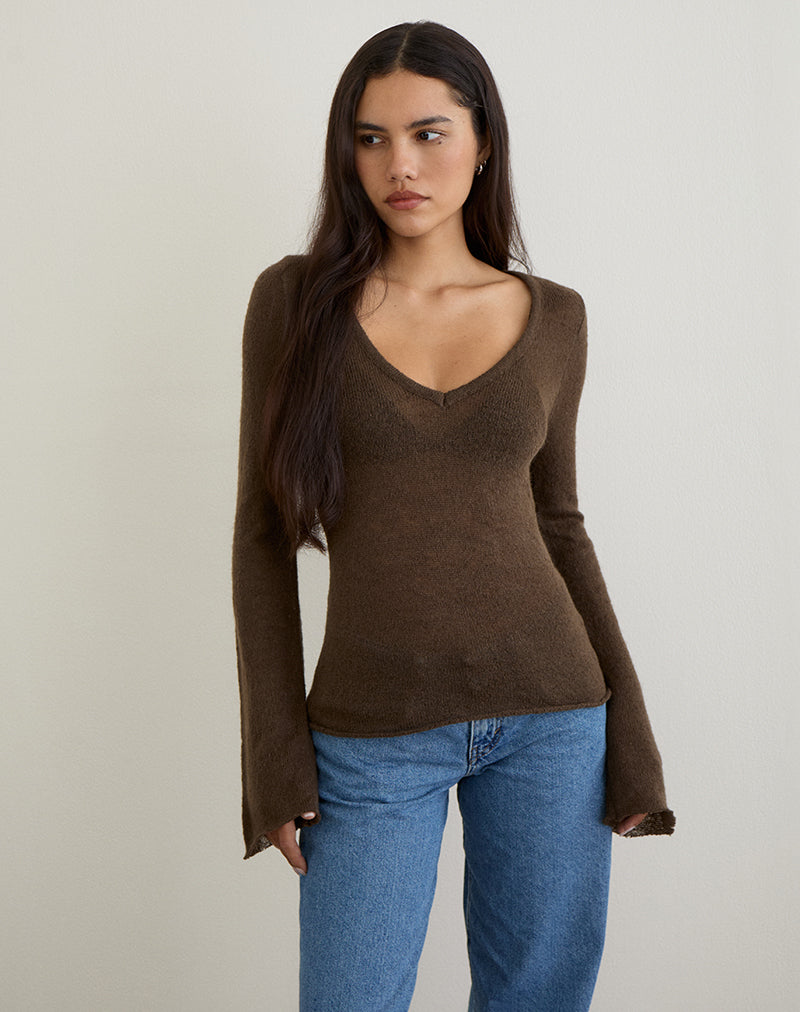 Dark Chocolate Brown Sheer Knit Long Sleeve | Ashla – motelrocks
