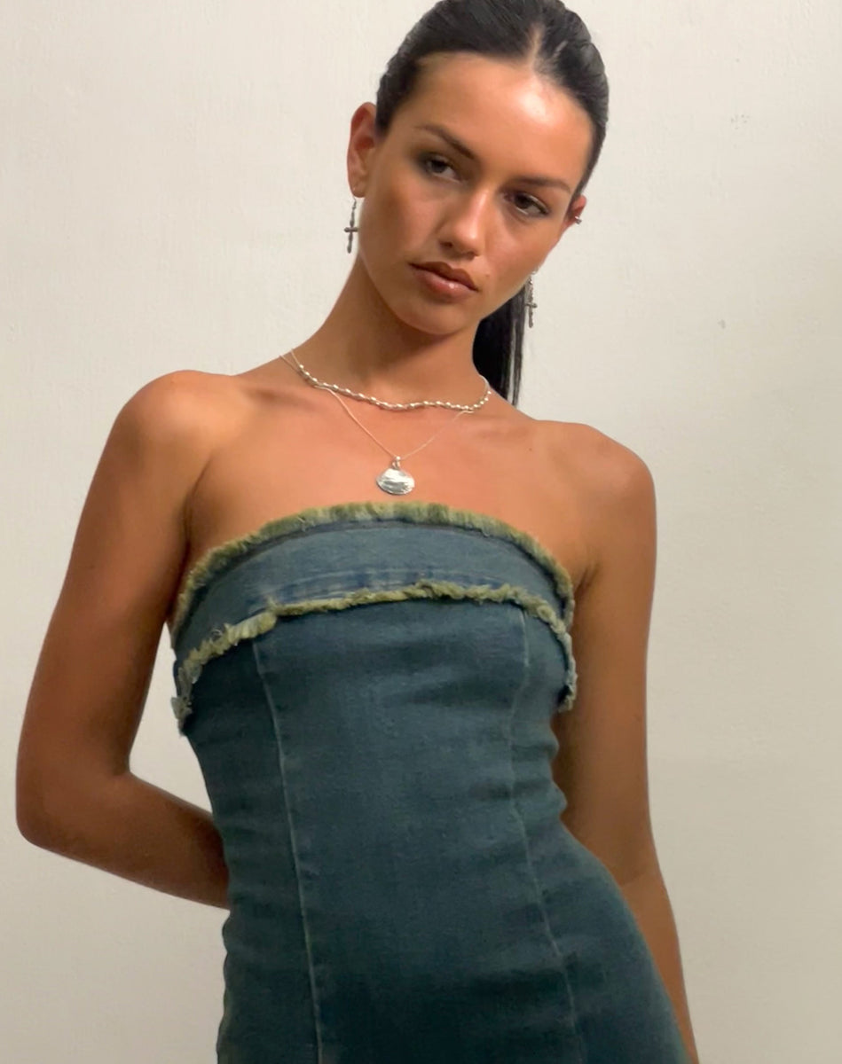 white christmas dresses Women's Brandy Strapless Cargo Denim Mini Dress in Light Denim main image 0