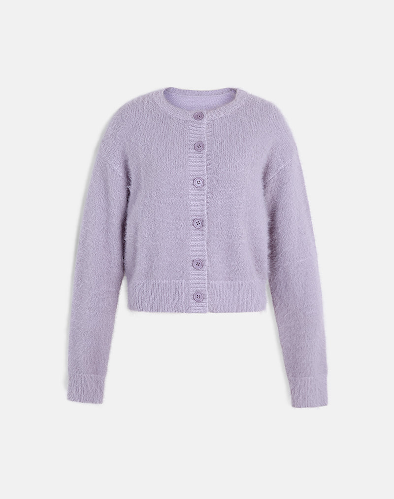 Dusty Lilac Fluffy Knit Cardigan | Audrina – motelrocks-com-us