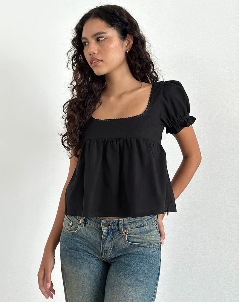 Black Linen Square Neck Blouse | Axoni – motelrocks-com-us