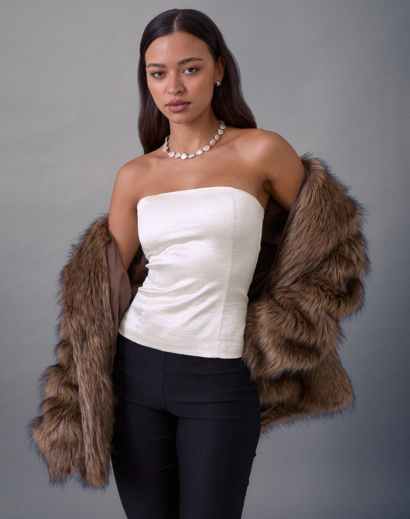 Ivory Satin Jacquard Lace Up Corset Top | Ayaka – motelrocks-com-us