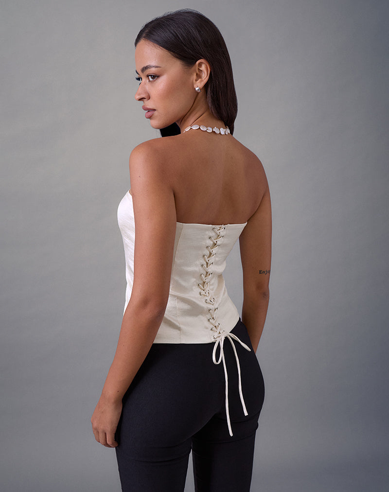 Ivory Satin Jacquard Lace Up Corset Top | Ayaka – motelrocks-com-us