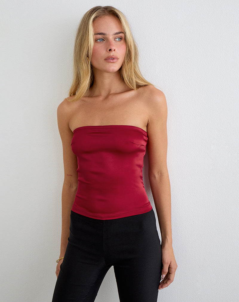 Red Satin Lace Up Corset Top | Ayaka – motelrocks-com-us
