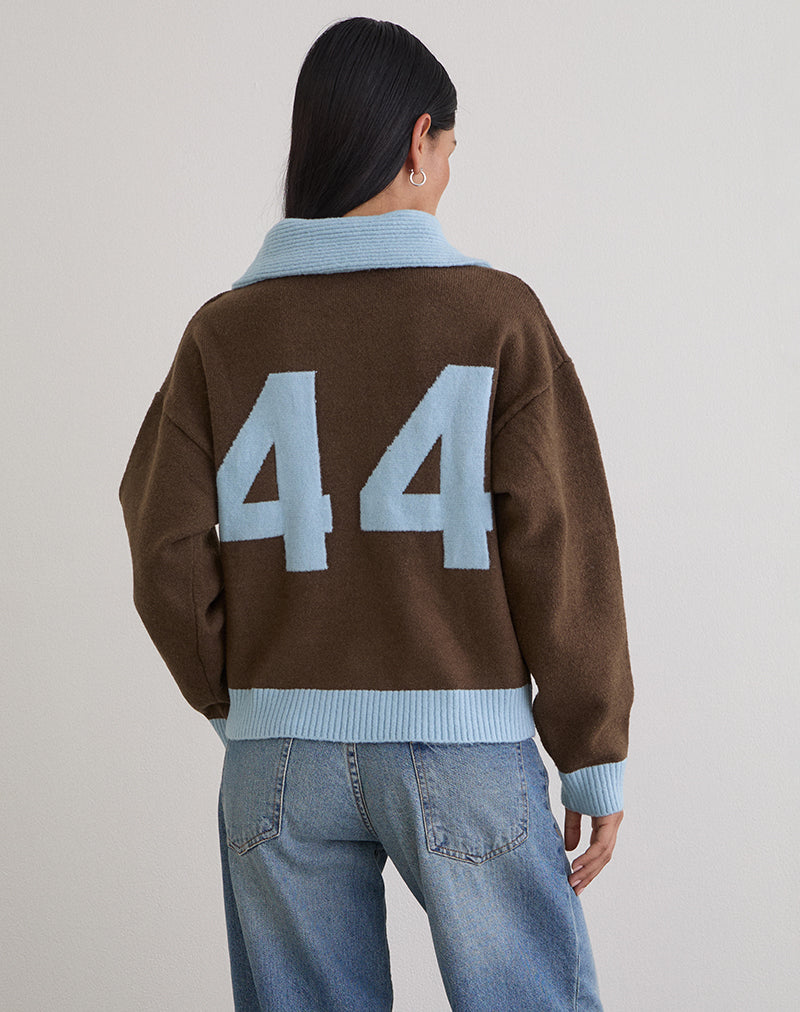 Brown and Blue Knit Zip Up Collared Jumper | Ayamu – motelrocks-com-us