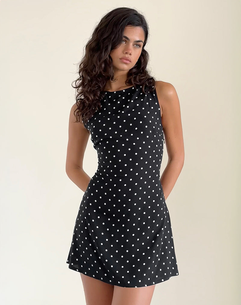 Black and White Polka Print Open Back Mini Dress | Ayana motelrocks-com-us Black and White Polka Print Open Back Mini Dress | Ayana motelrocks-com-us