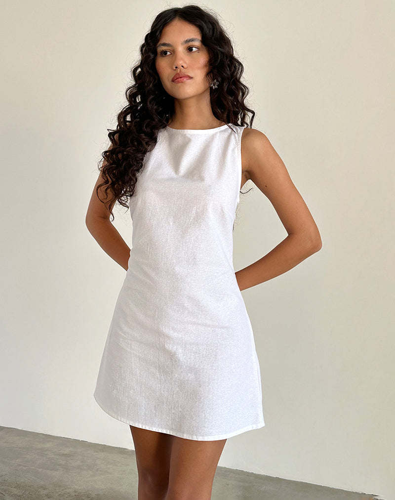 Women's Ayana Open Back Mini Dress in Off White Linen, L , Cut Out Women's Ayana Open Back Mini Dress in Off White Linen, L , Cut Out