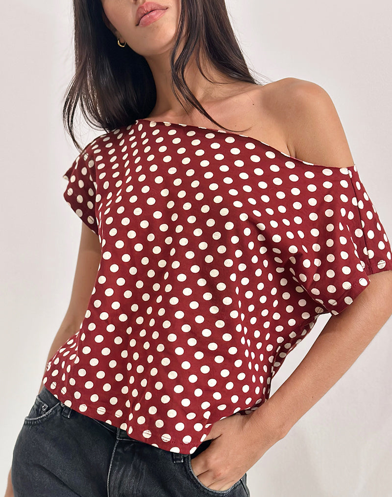 Dark Red Wine Basic Polka Dot Asym Top | Balia – motelrocks-com-us