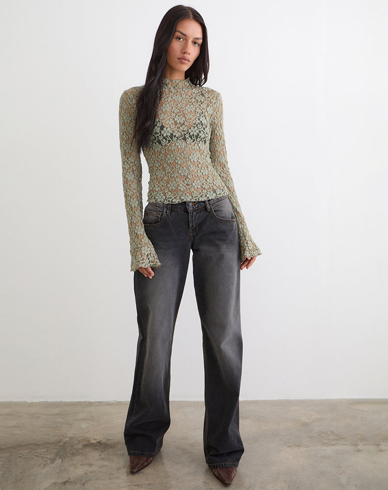 Sage Green Long Sleeve Mock Neck Top | Beerus – motelrocks-com-us