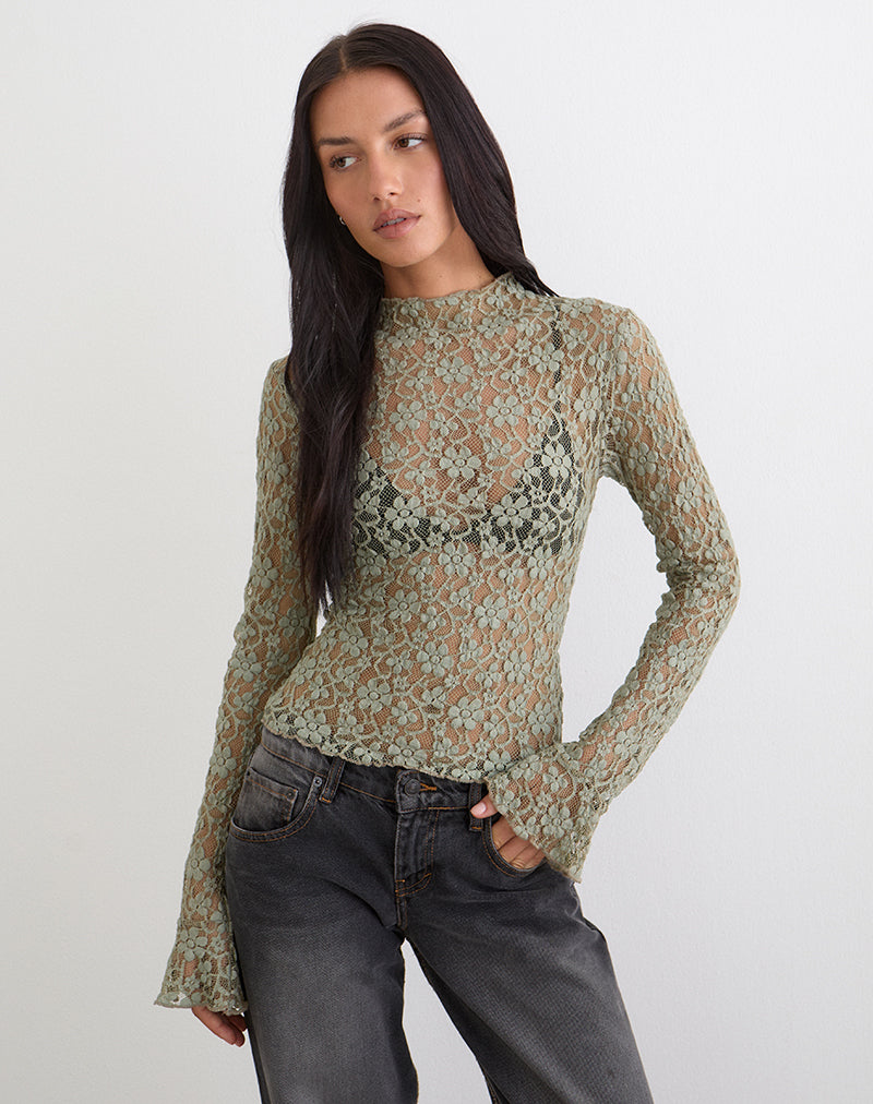 Sage Green Long Sleeve Mock Neck Top | Beerus – motelrocks-com-us