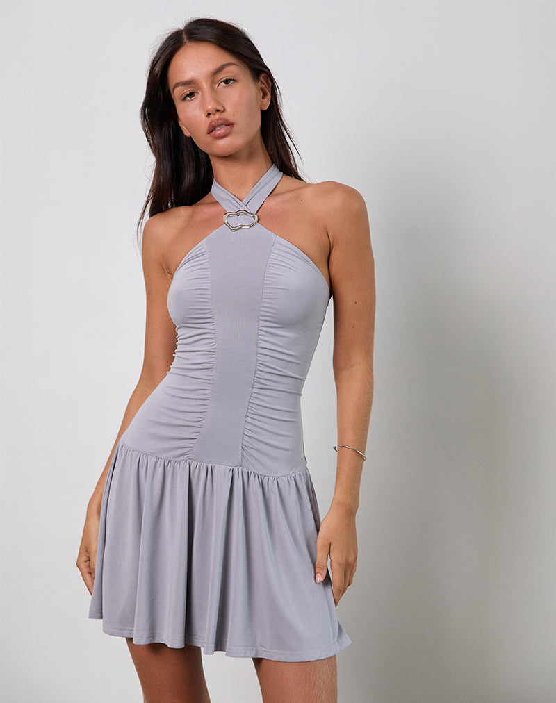 light grey dress Lilac and Cupro Bodycon Halterneck Mini NEW2026 Blue Ombré Sequin Long Measure at nipple height Size:L / 8