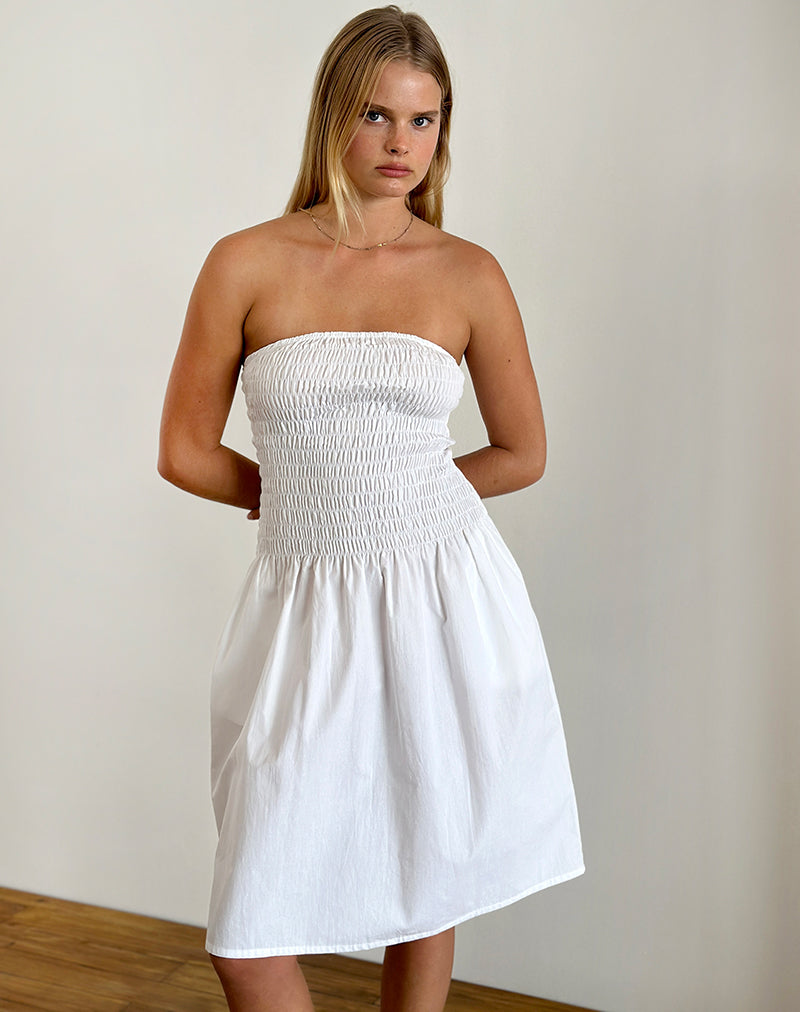 white bandeau dress midi Women's Tall White Woven Bandeau Ruched Skater Midaxi Dress