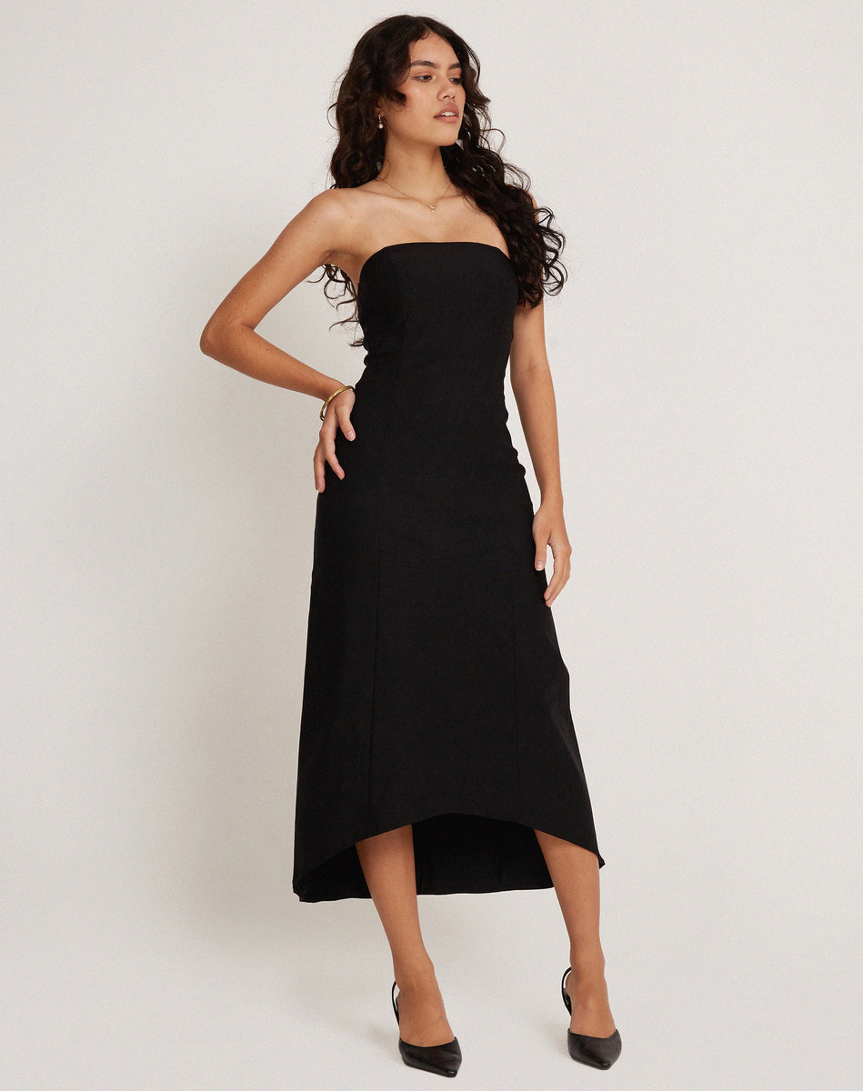 Bellona | Black High-Neck High-Low Midi Dress main image 1
