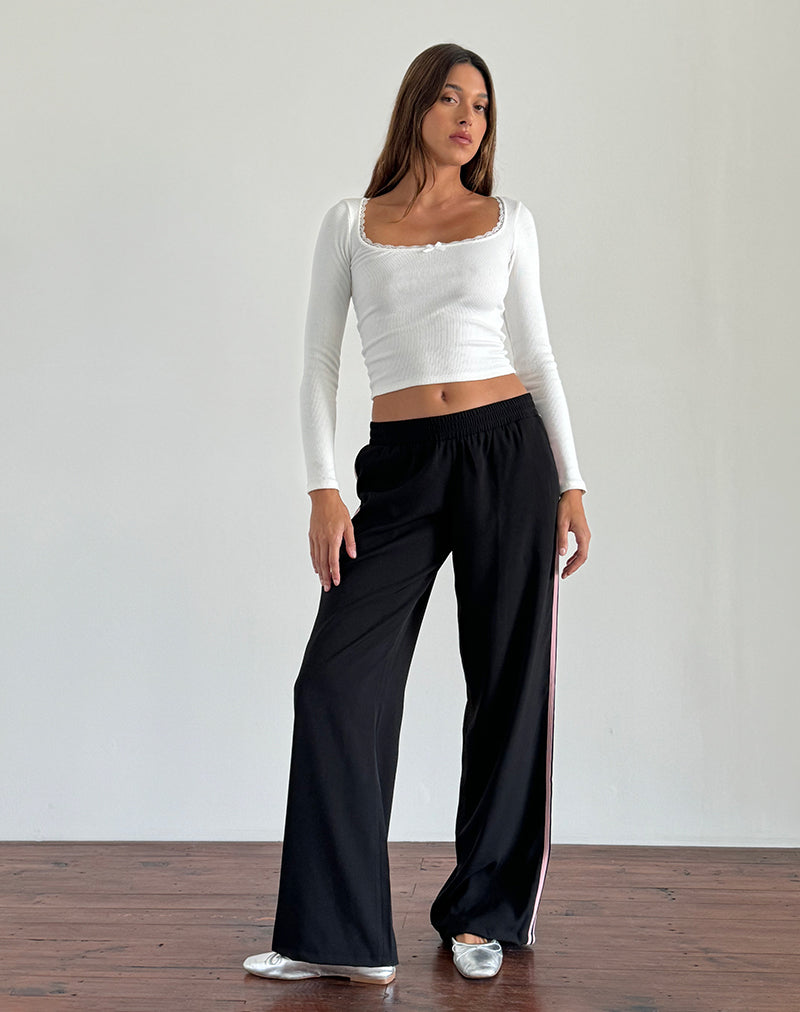 【philme】stripe tuck pants black1 Stephanie Wide Leg Stripe Ponte Pants 30 Inch - Black with Ochre