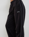Image of Benton Wide Leg Jogger in Black with Dark Grey Piping and 'M' Embroidery
