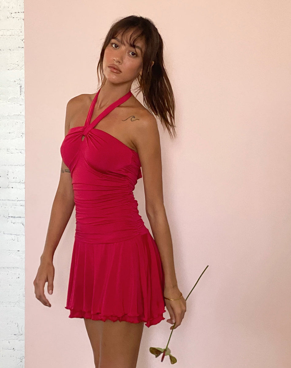 BiBi Leopard Cap Sleeve Tiered Mini Dress