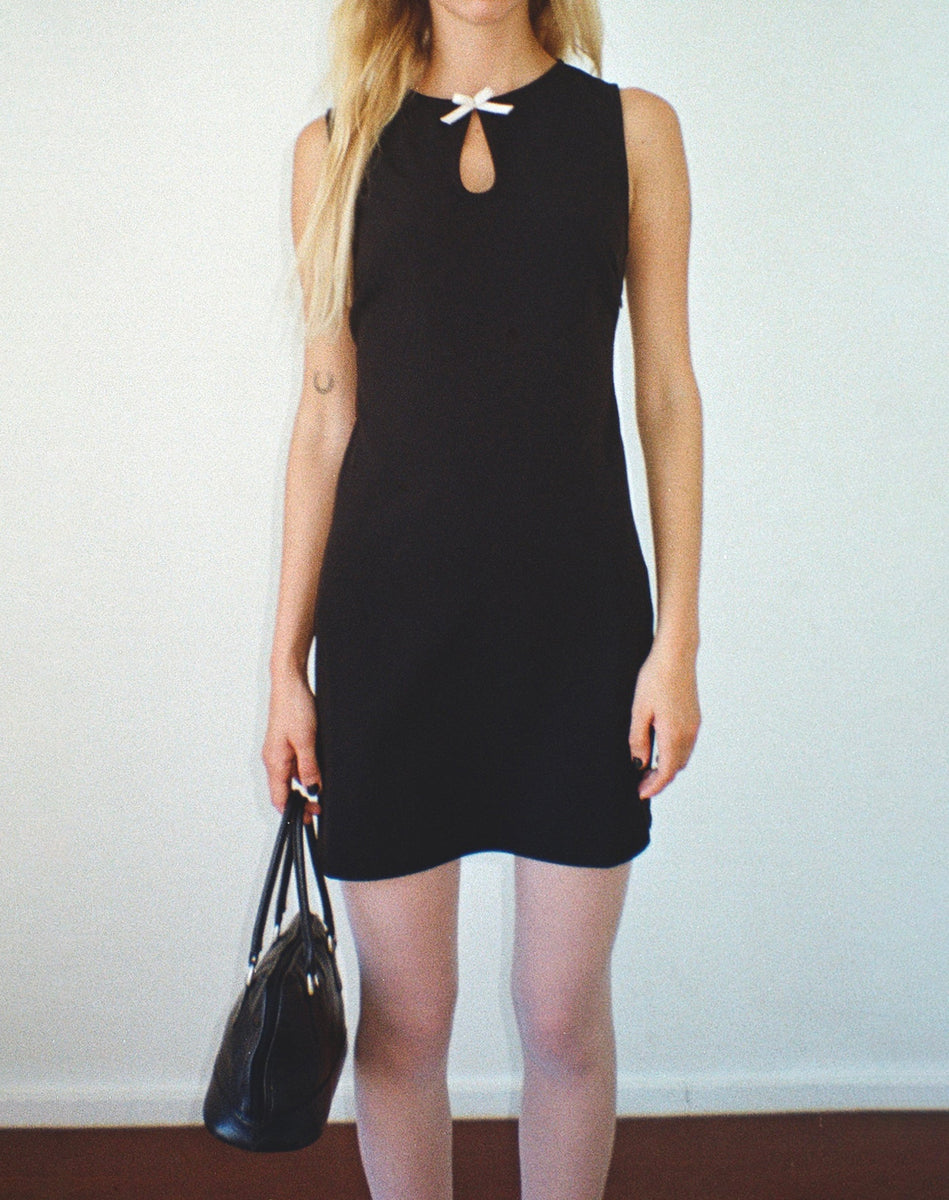 Sleeveless Black Mini Dress with Cream Bow | Bibidia motelrocks-com-us Sleeveless Black Mini Dress with Cream Bow | Bibidia motelrocks-com-us