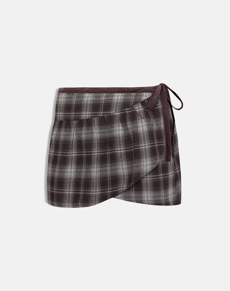 Image of Billa Wrap Mini Skirt in Grey Check