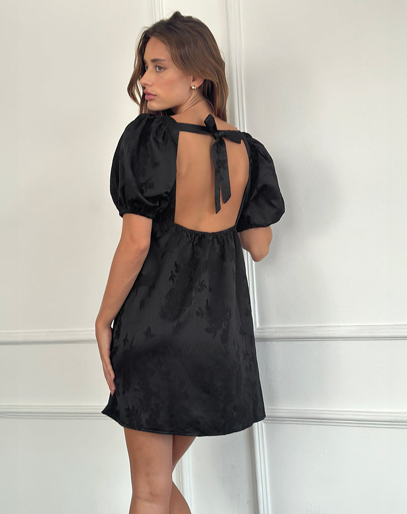 Motel bimbi mini jacquard smock dress in Black Motel bimbi mini jacquard smock dress in Black