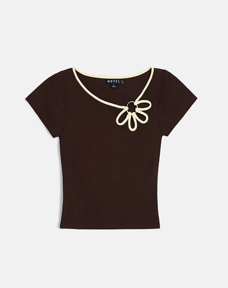 Brown with Lemon Binding Cut Out Flower Top | Bunga – motelrocks
