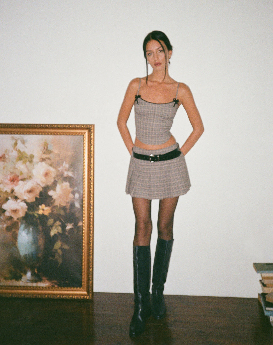 Brown Check Pleated Micro Skirt | Casini – motelrocks-com-us