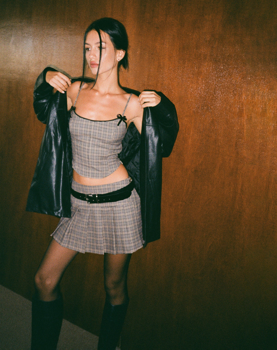 Brown Check Pleated Micro Skirt | Casini – motelrocks-com-us