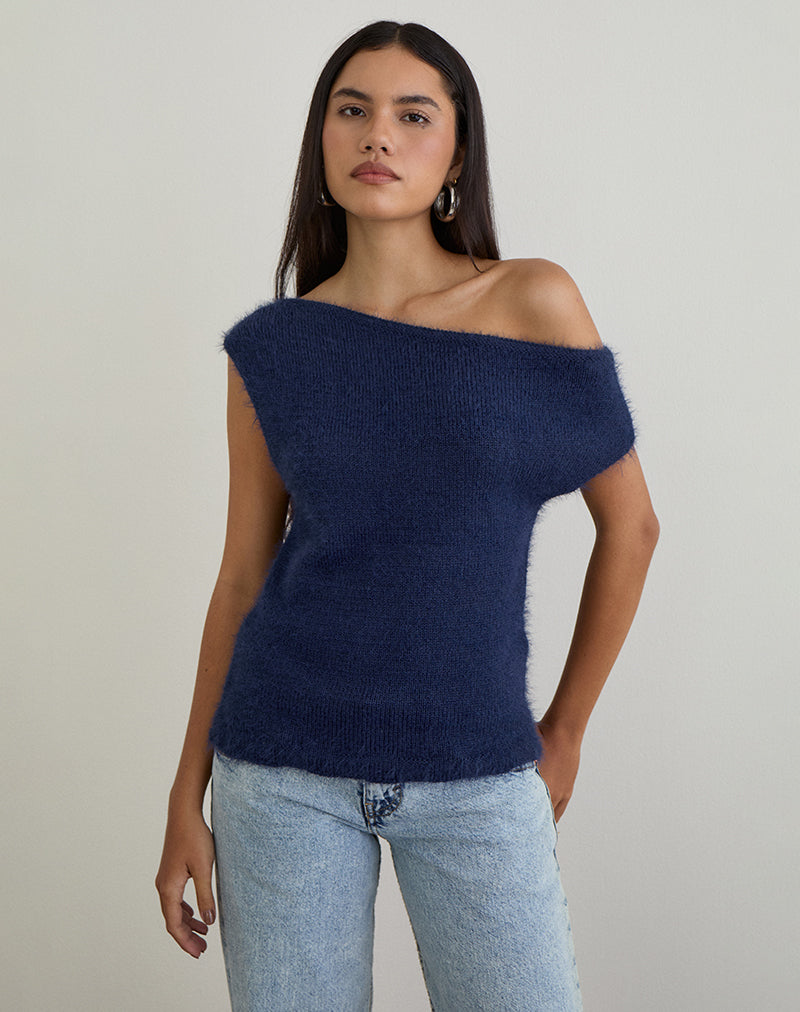 Image of Calyce Top in Fluffy Knit Navy